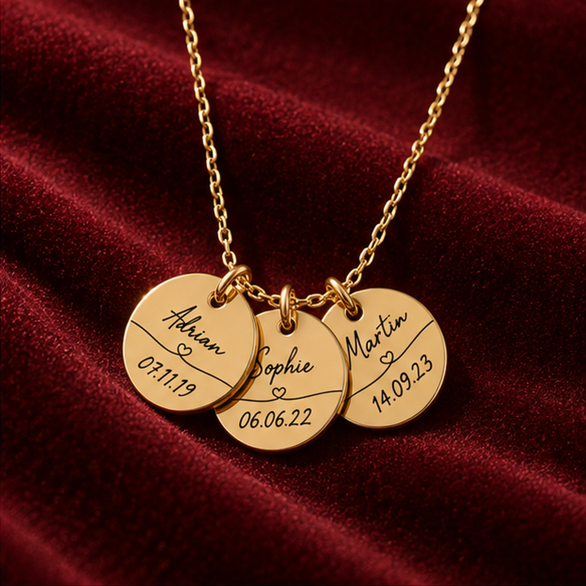 Kette mit Namen und Daten auf Plättchen