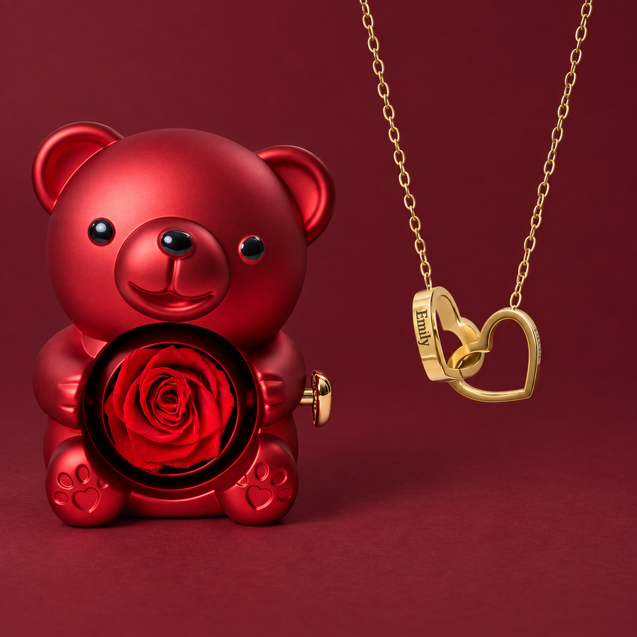 Ewige-Rose-Bär mit gravierter Doppelkette