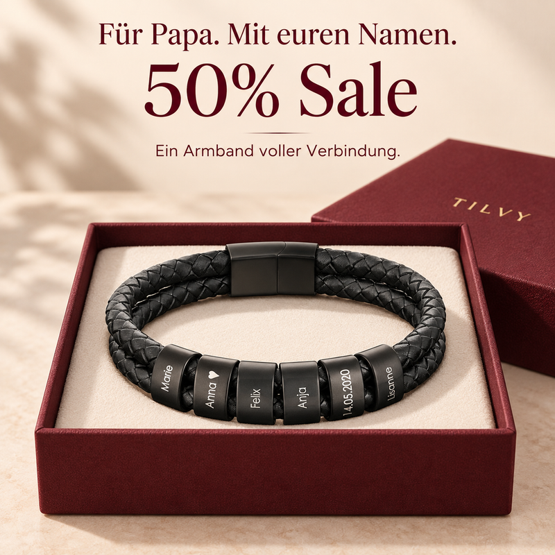 Lederarmband für Papa mit gravierten Namens-Beads