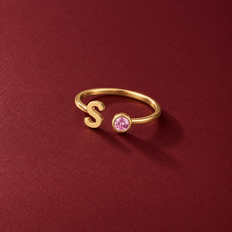 Ring mit Wunschbuchstabe und Geburtsstein