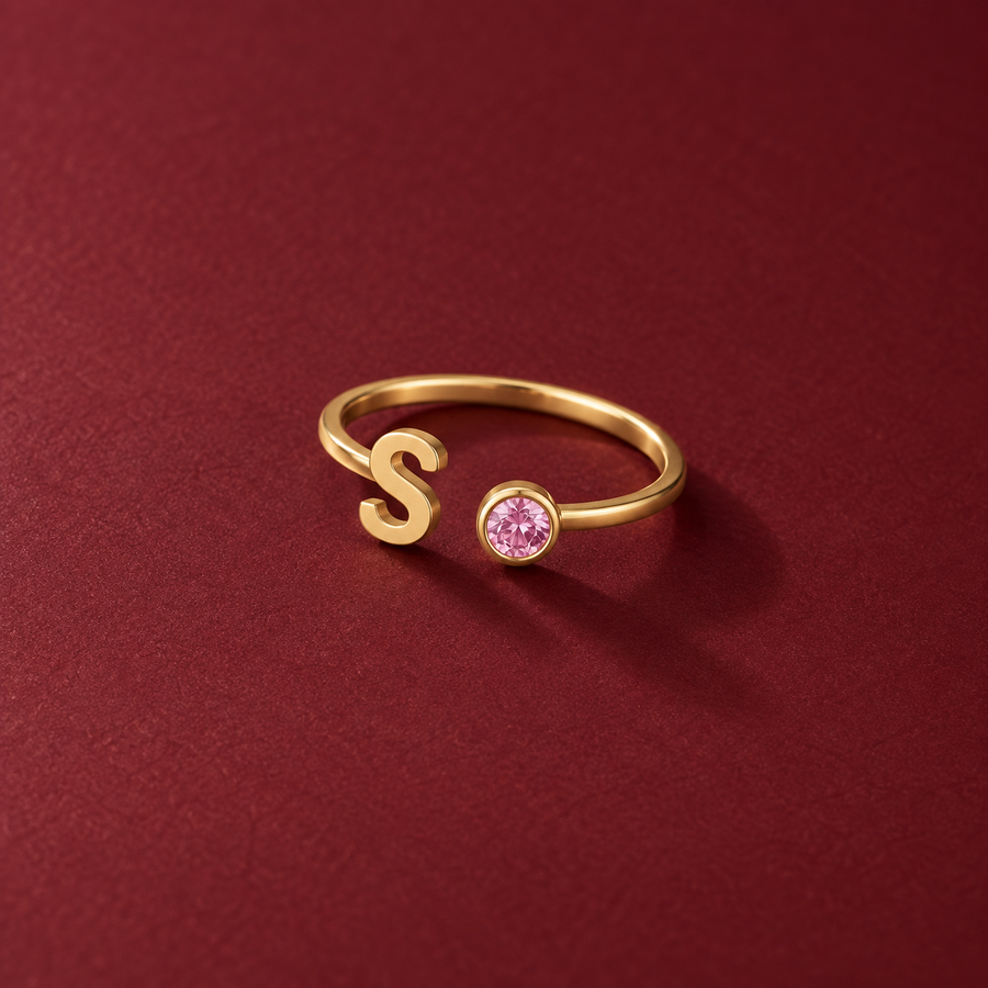 Ring mit Wunschbuchstabe und Geburtsstein