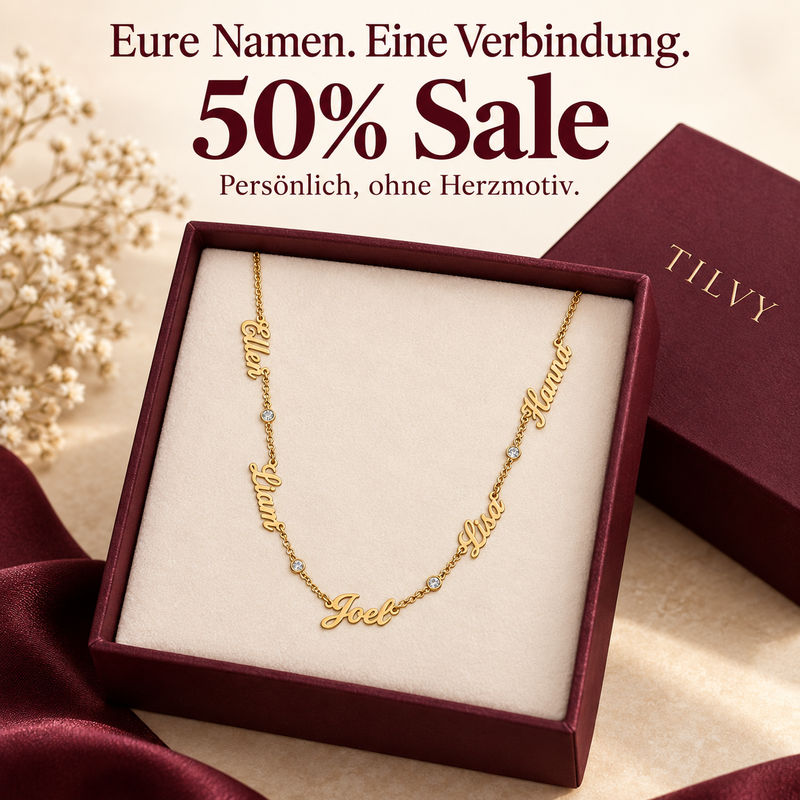 Mehrnamen-Halskette mit mehreren Namenselementen